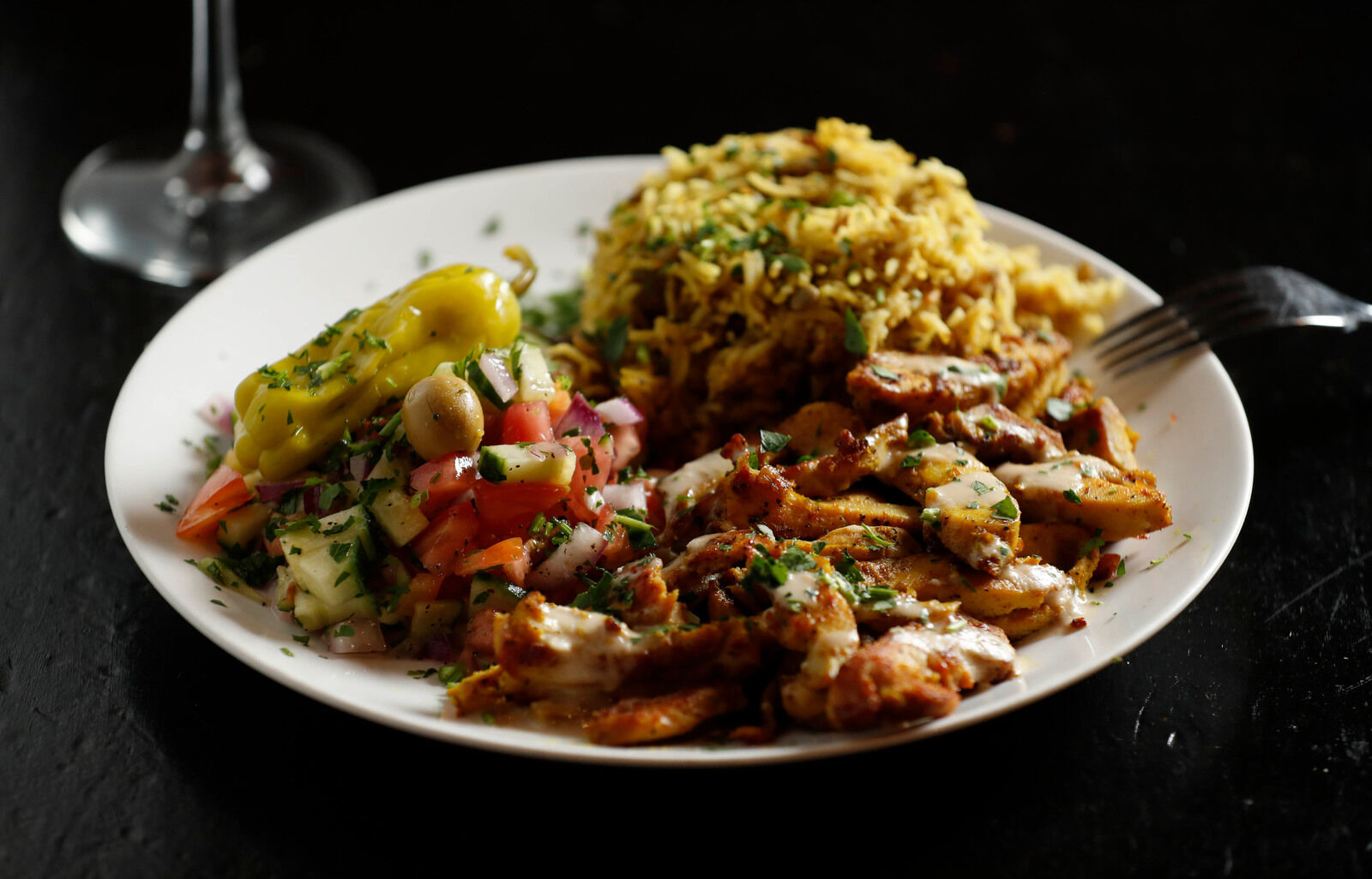 Chicken shawarma plate at Falafel Bar